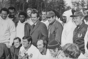 President Nixon was a huge redskin fan, famously calling in a play during a game. By the summer of the 1974, he had other concerns. Photo Credit: Oliver F. Atkins via  WikiMedia Commons .