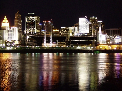 Cincinnati, Ohio on a calmer night. Photo Credit: Keith Lanser via  Wikimedia Commons .